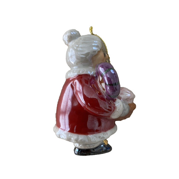 Vtg Mrs Santa Claus w Baking Basket Christmas Ornament Glossy Ceramic Ornament - Picture 5 of 6
